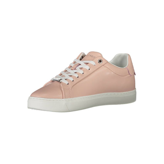 Pink leather sneakers with white laces