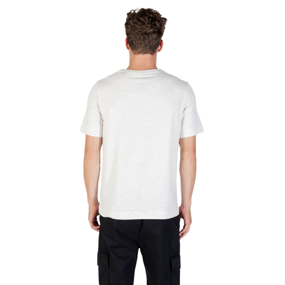A gray cotton t-shirt with short sleeves