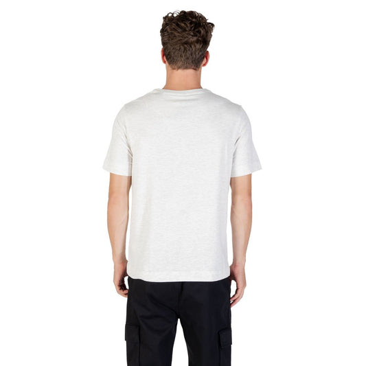 A gray cotton t-shirt with short sleeves