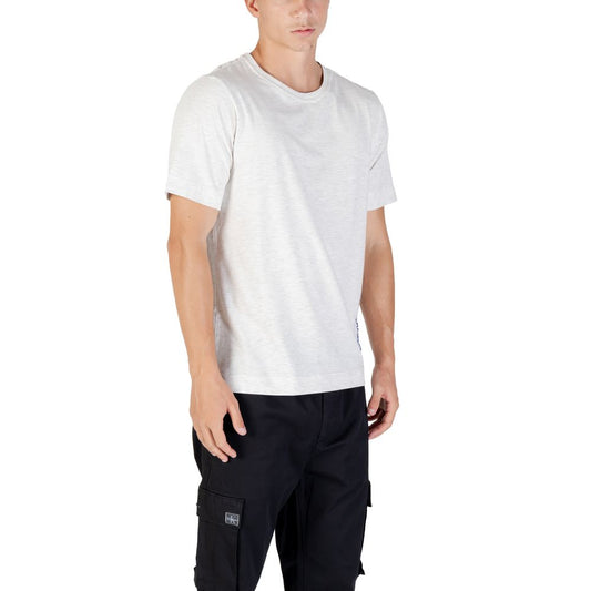 A gray cotton t-shirt with short sleeves