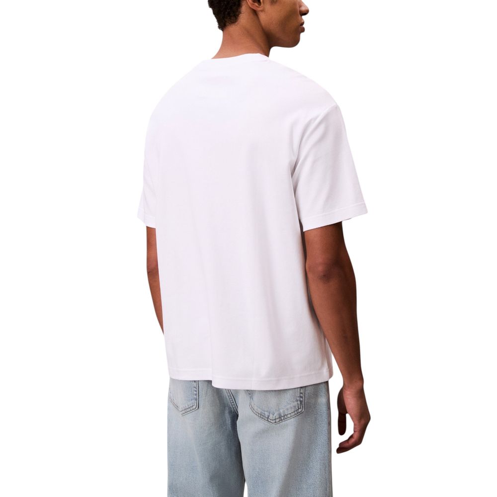 A white cotton t-shirt with short sleeves, worn by a mannequin