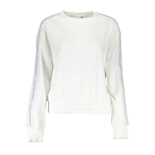 Long sleeve white sweatshirt with horizontal stripe on sleeves