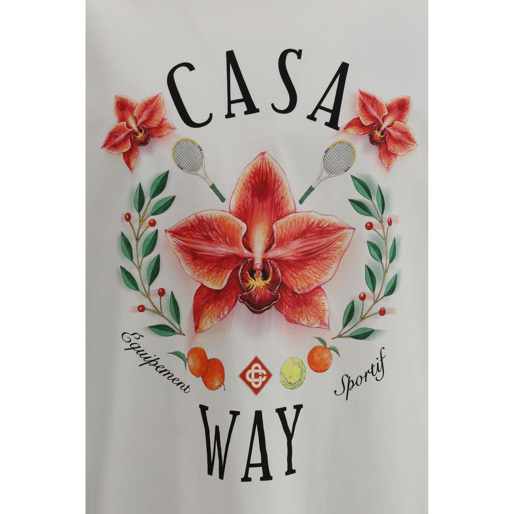 White shirt with red flowers and tennis rackets