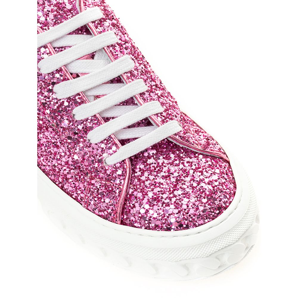 Pink glittery sneaker with white laces and sole