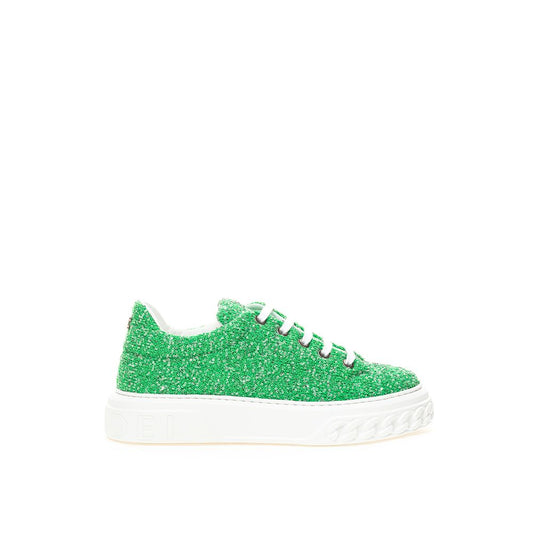 Green glittery sneaker with white sole and laces