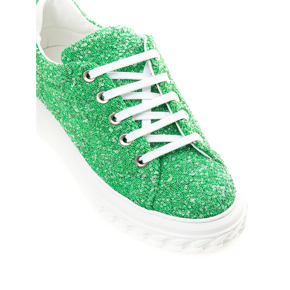 Green glittery sneaker with white laces and sole