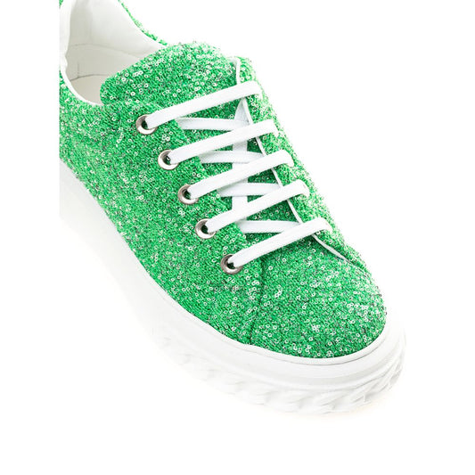 Green glittery sneaker with white laces and sole