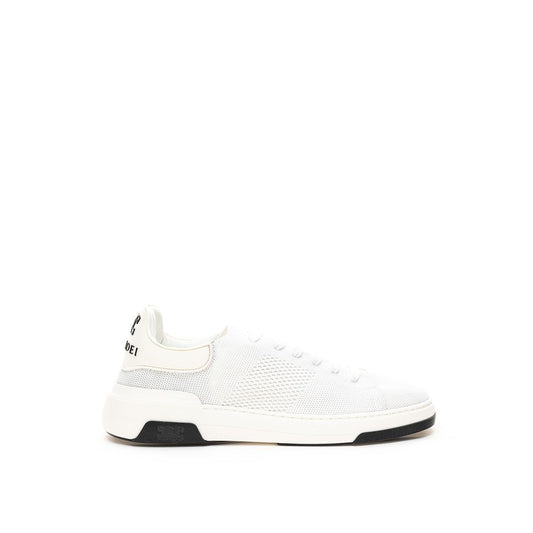 White sneaker with black laces and sole