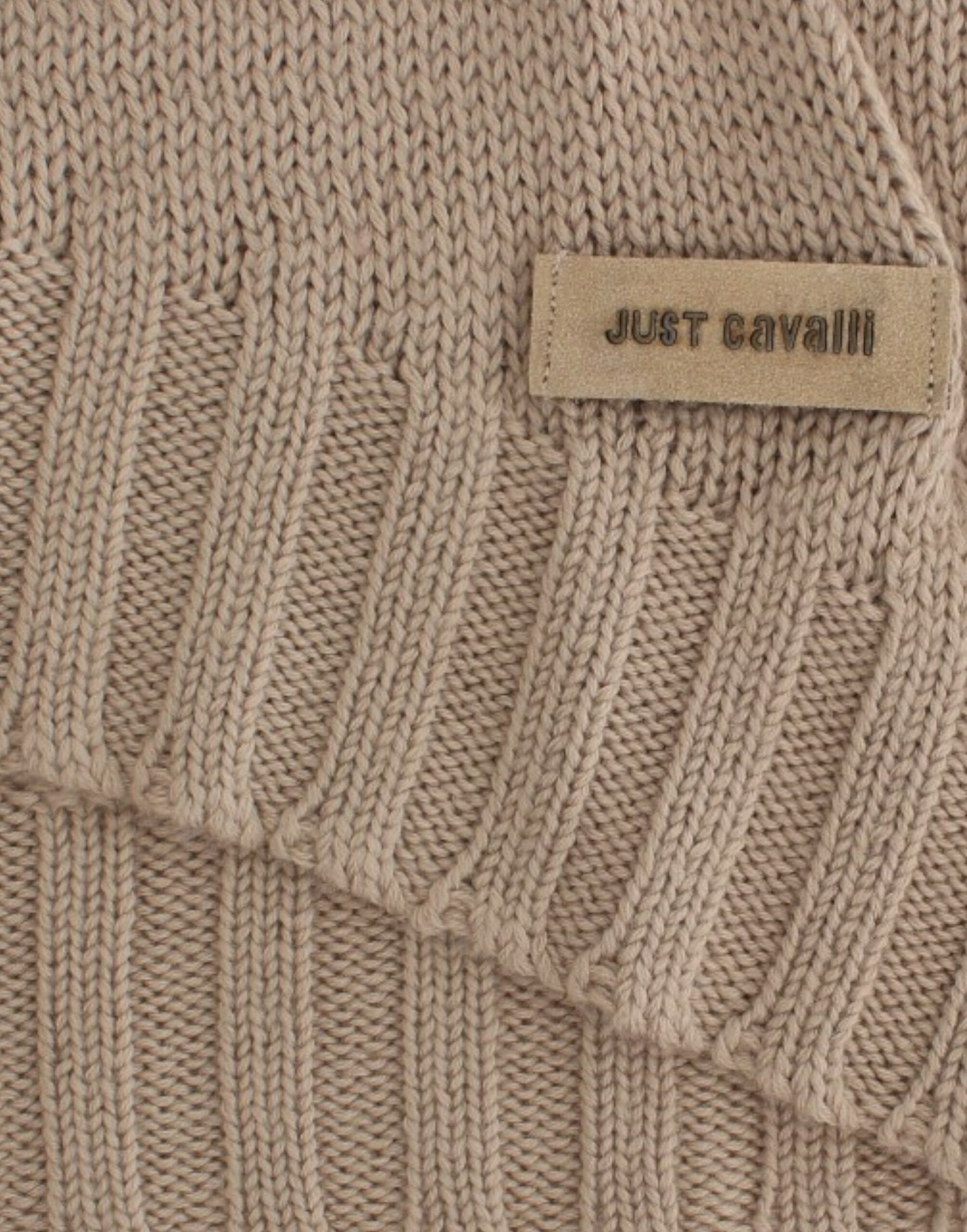 Brown knitted sweater with a label that says "just cavalli"