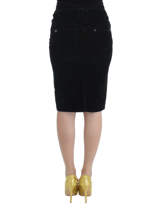 Black skirt worn by a woman with yellow shoes