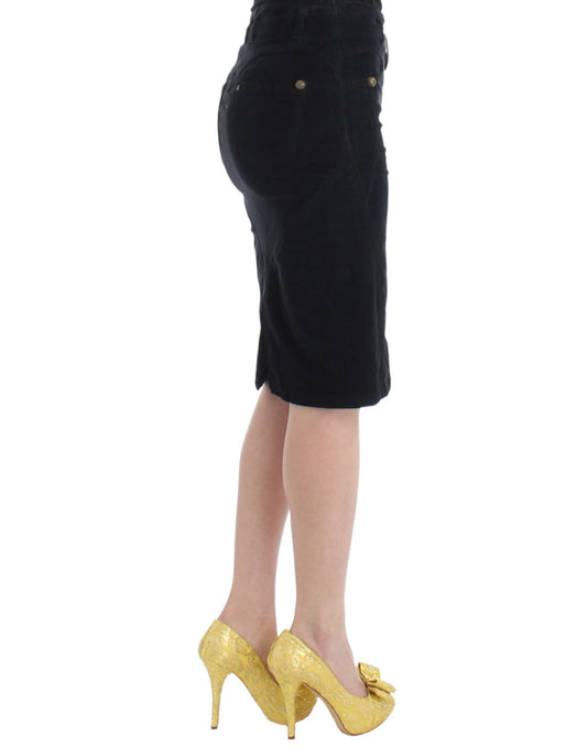 Black skirt with gold heels