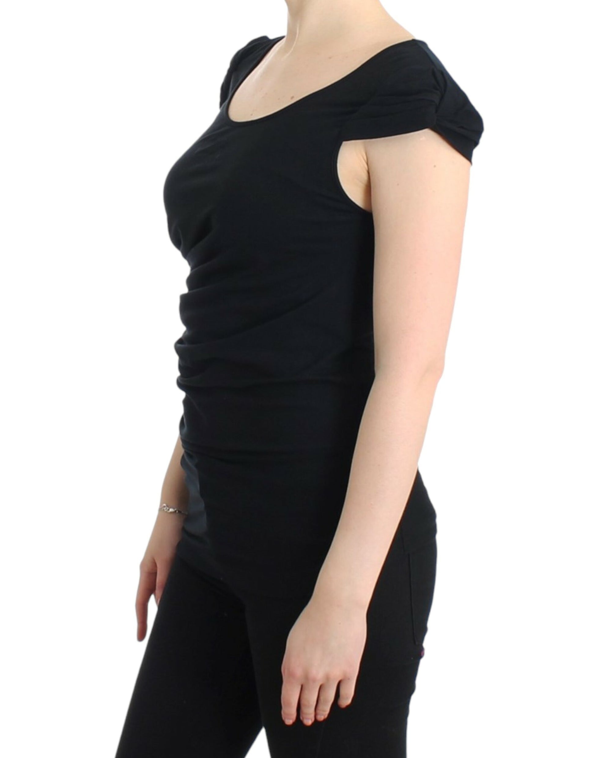 Black sleeveless top on woman