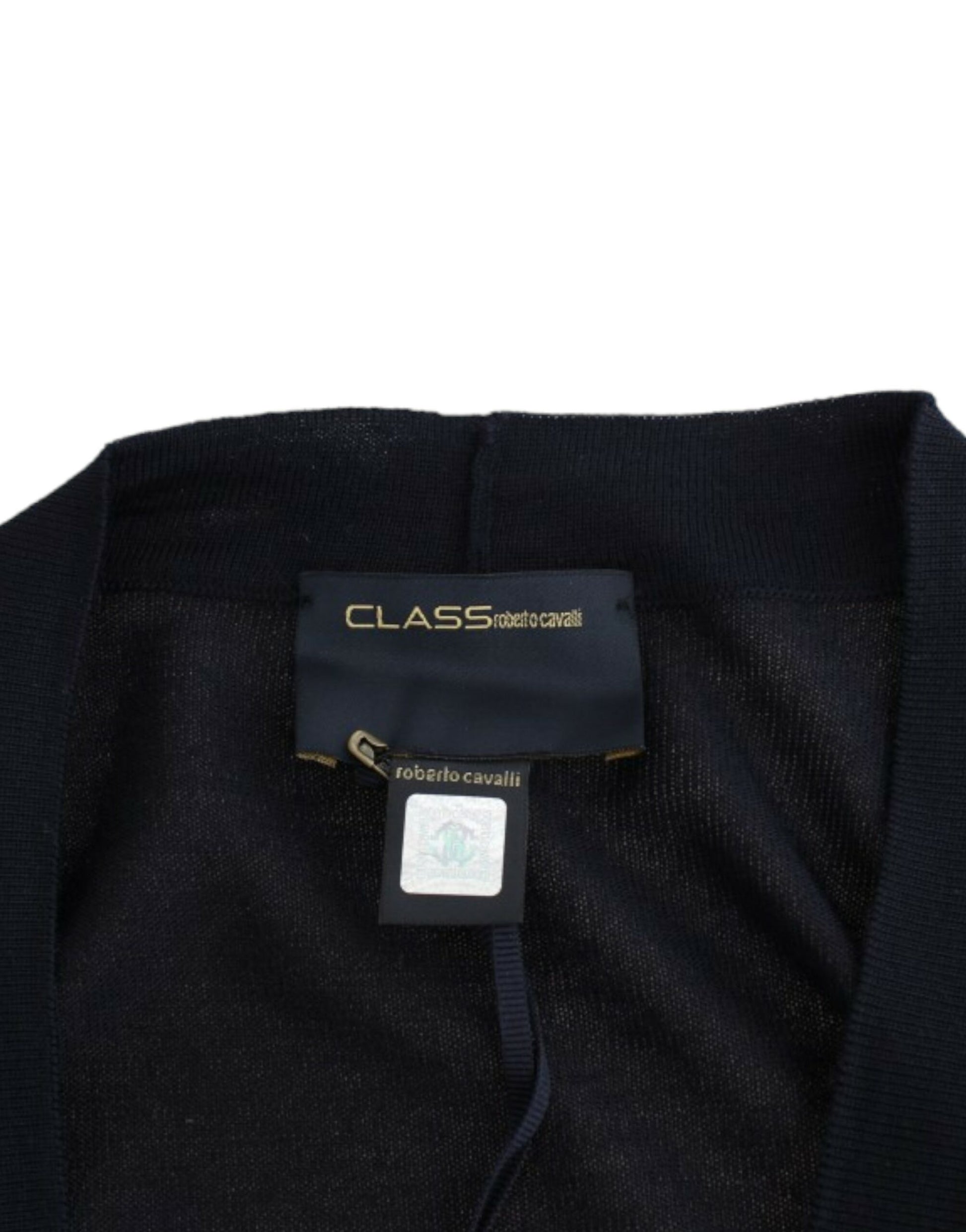 Black pants with a label on the waistband