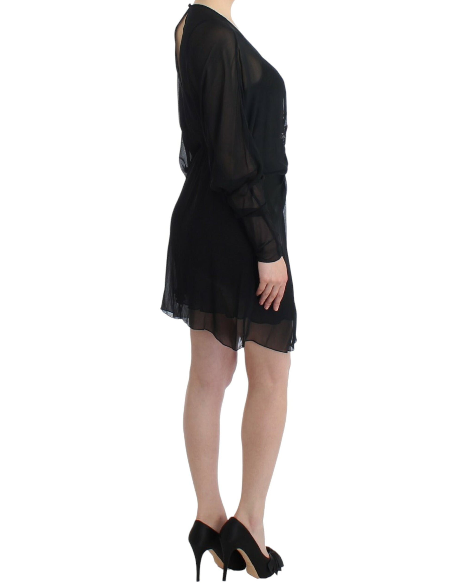 Black lace dress with sheer overlay