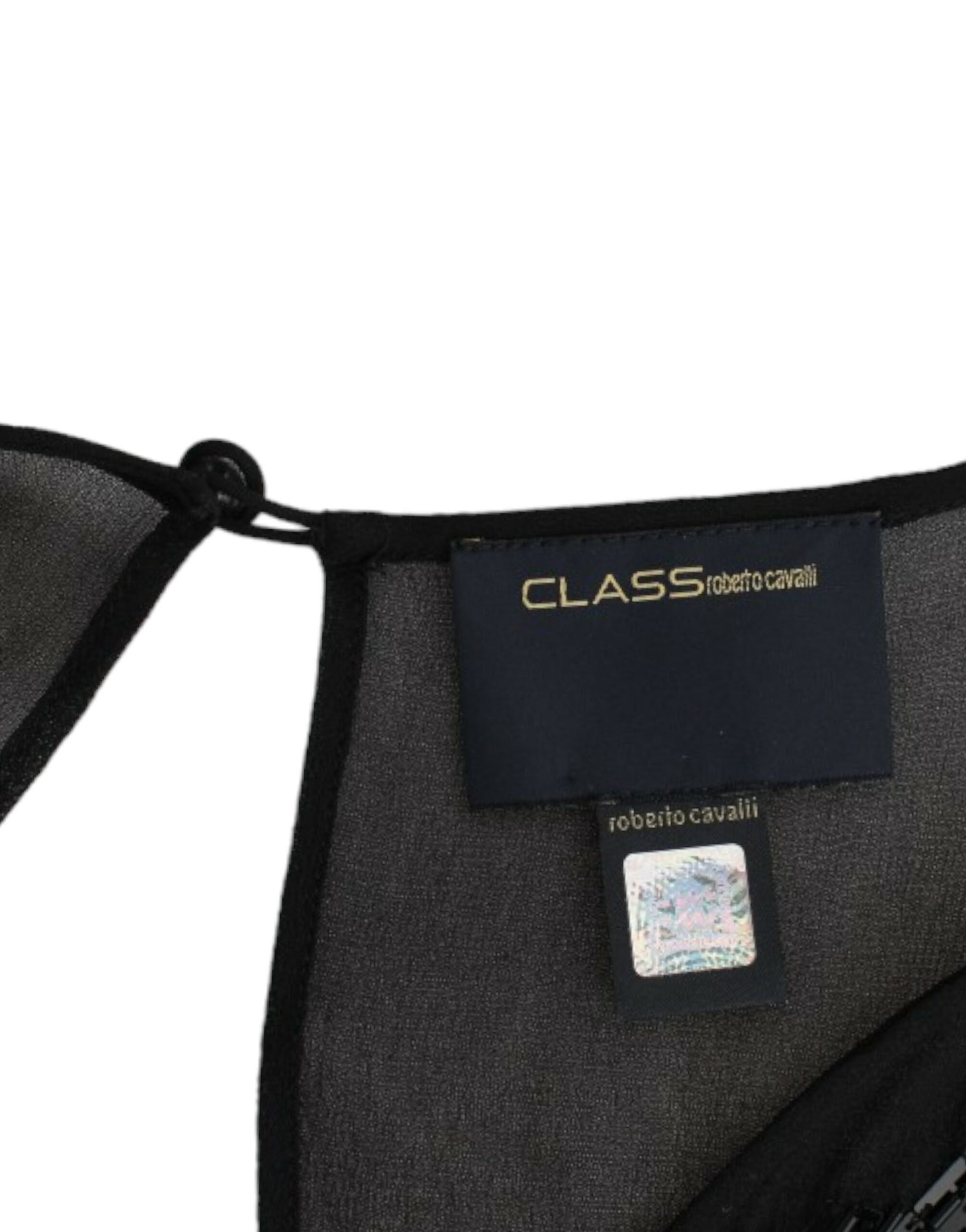 Black fabric item with white label