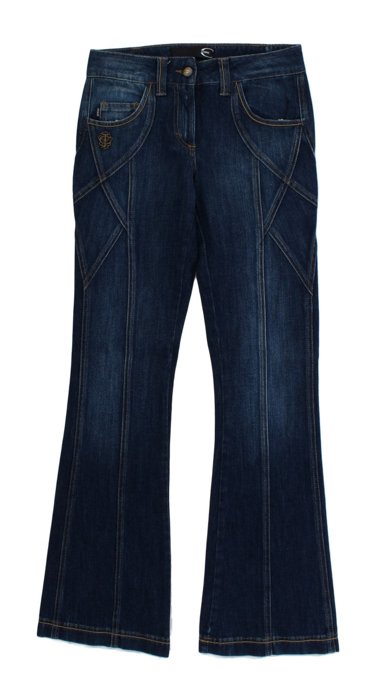 Pair of blue jeans with flared legs