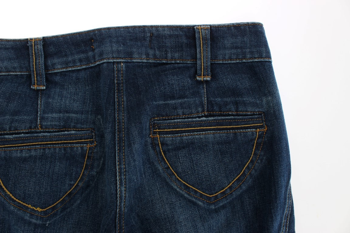 Pair of blue denim jeans with front pockets and belt loops