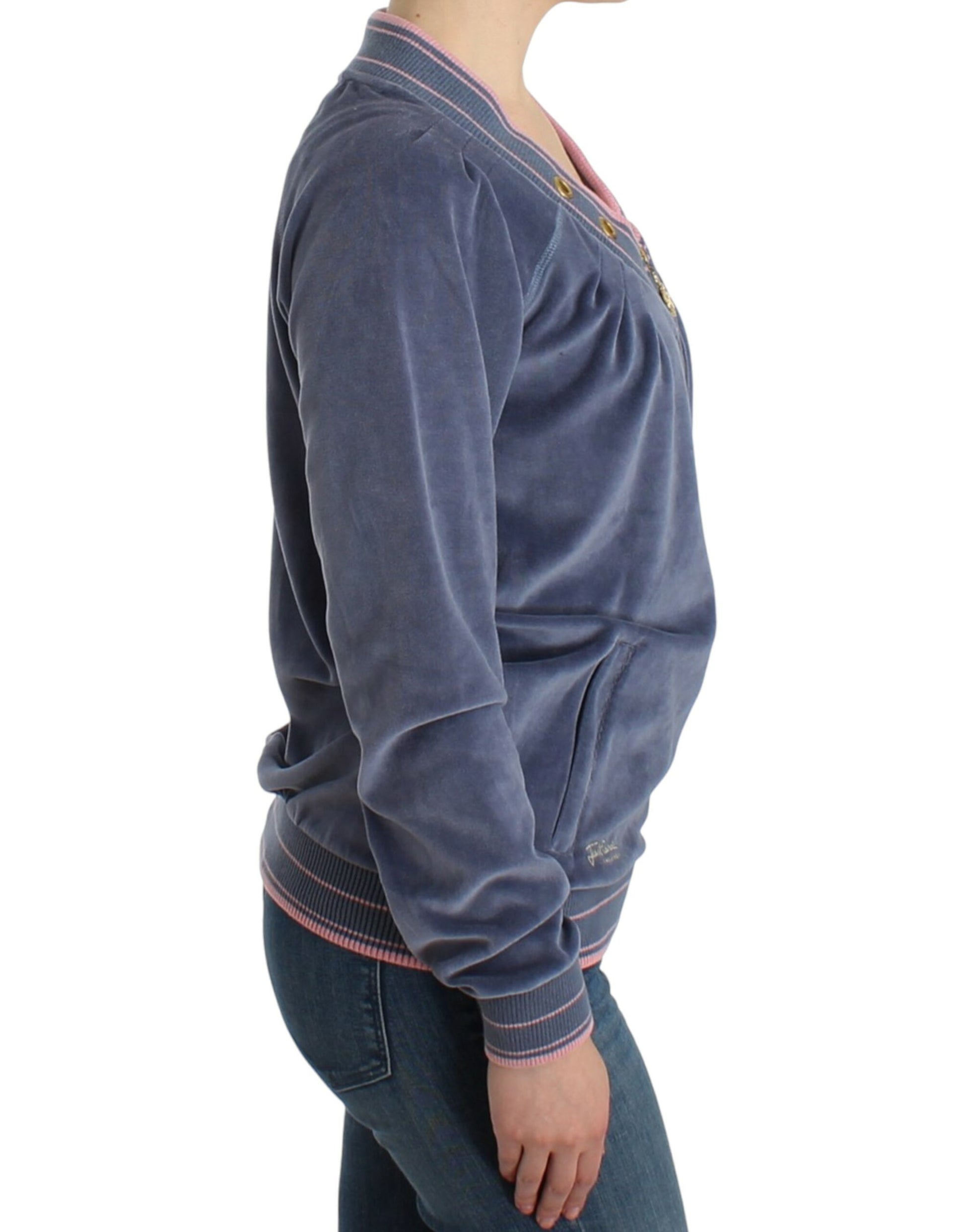 Purple velvet hoodie on woman