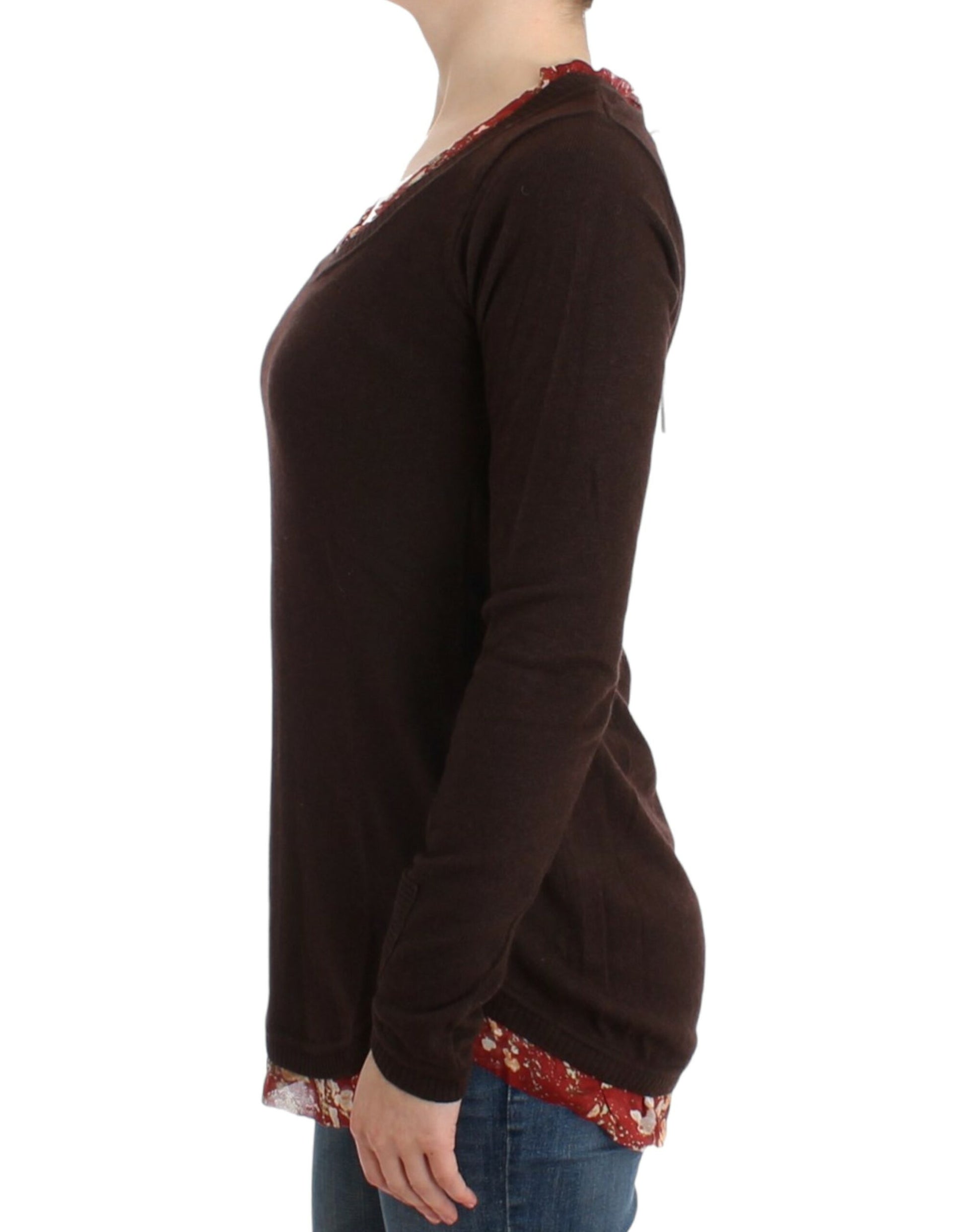 Long sleeve brown shirt on woman