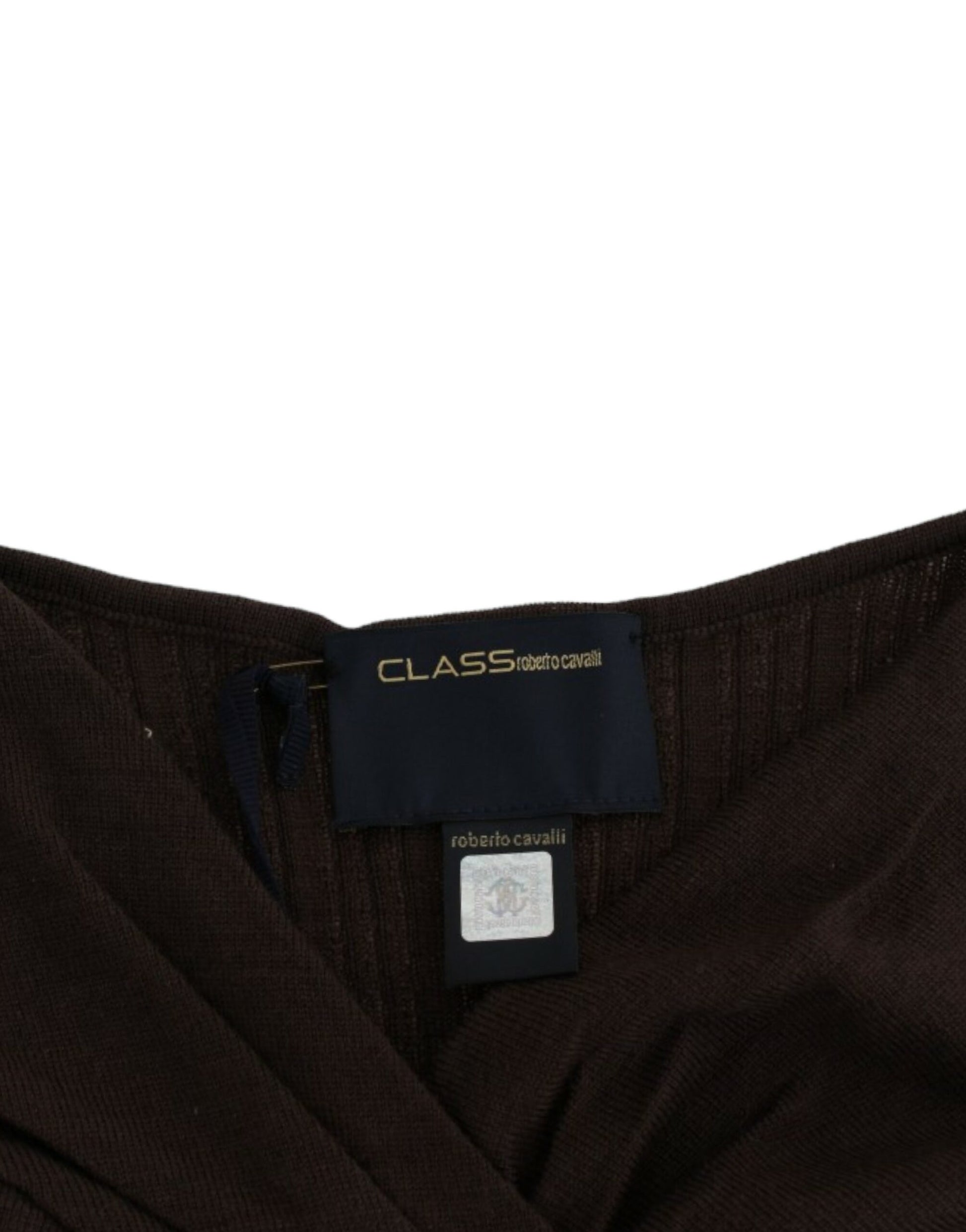 Brown sweater with tag on neckline