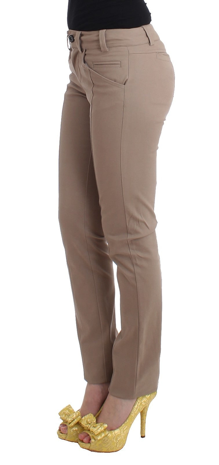 Women's beige chino pants with slim fit and straight leg