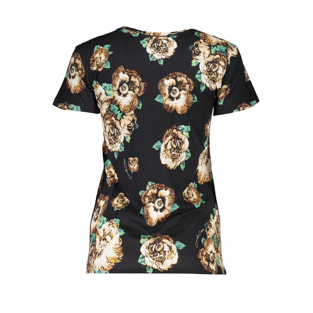 Floral print women's t-shirt with black background