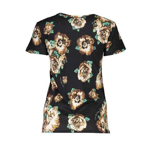 Floral print women's t-shirt with black background