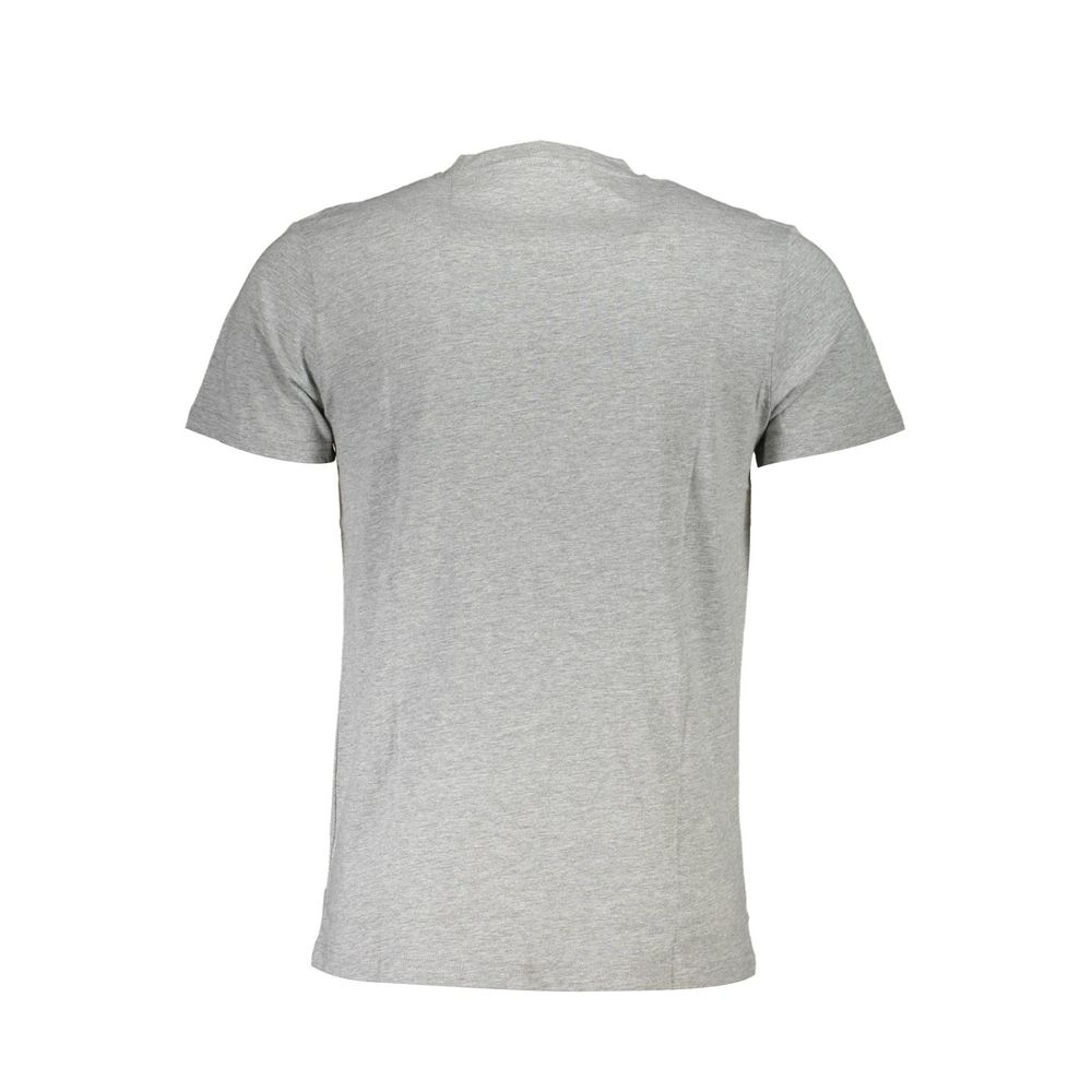 Grey cotton men's t-shirt with short sleeves, crew neckline and back print