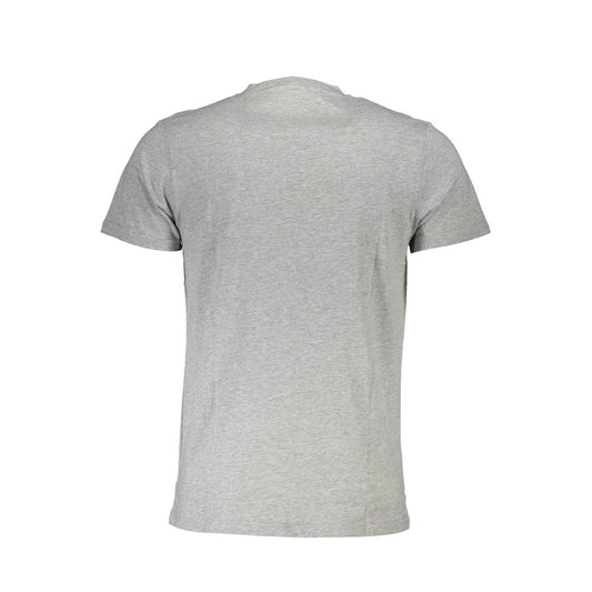 Grey cotton men's t-shirt with short sleeves, crew neckline and back print