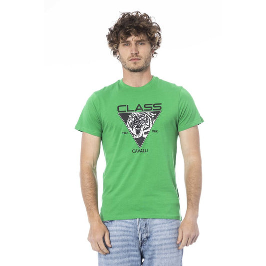 Man wearing green t-shirt with graphic design on front