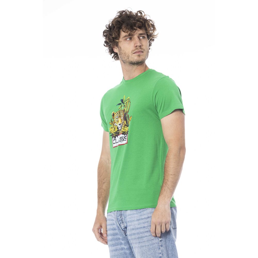 Man wearing green t-shirt with graphic design