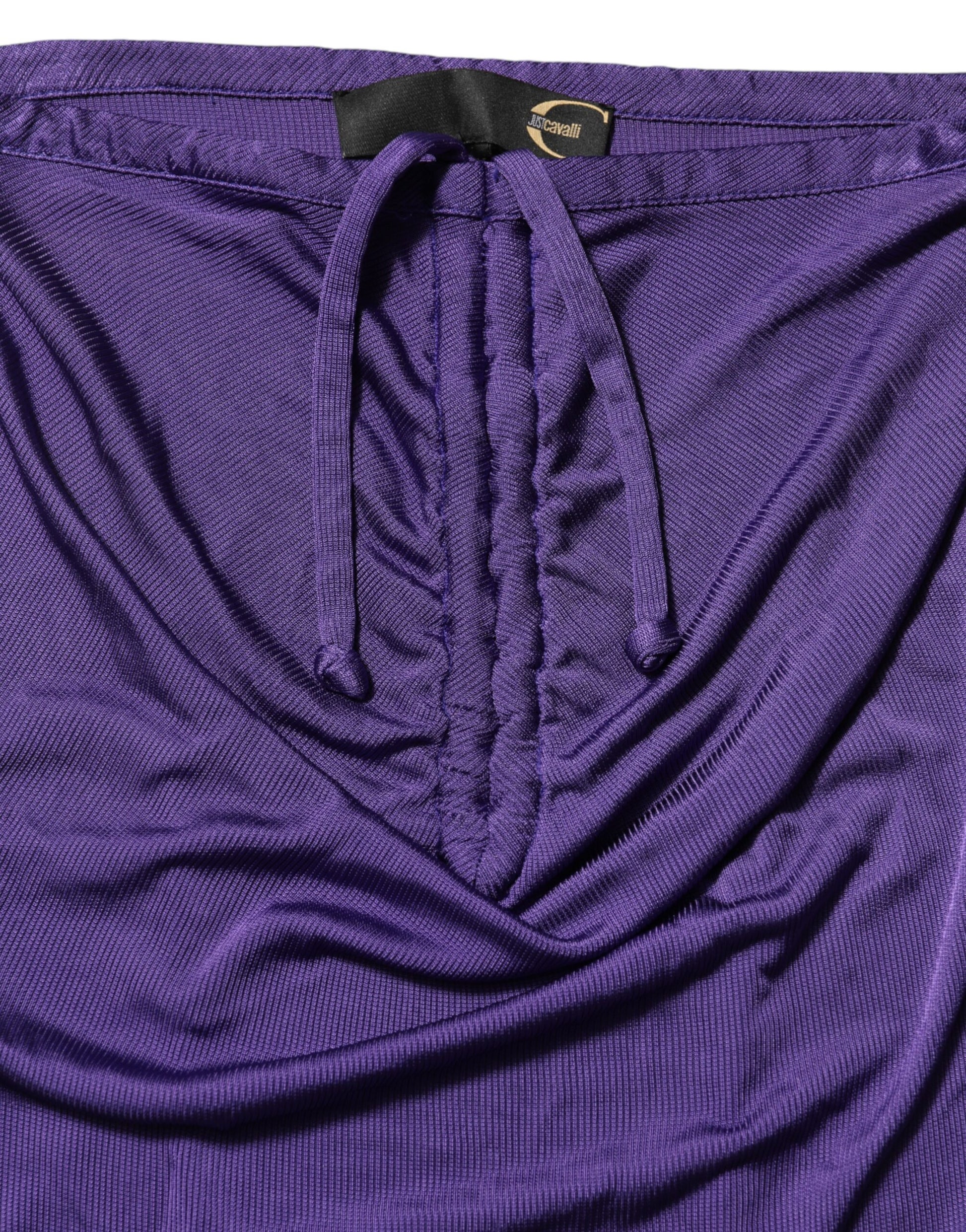 Purple viscose elastane strapless bodycon dress with ruched detailing