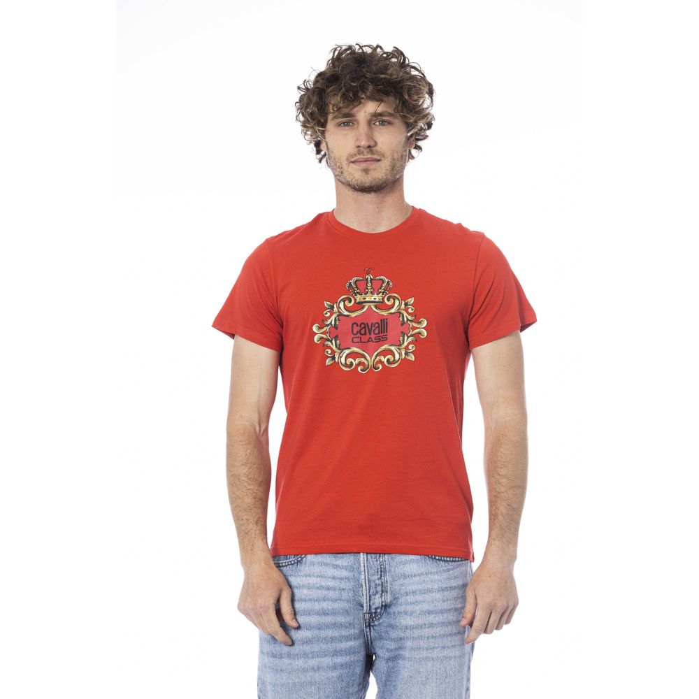 Red t-shirt with gold design on front