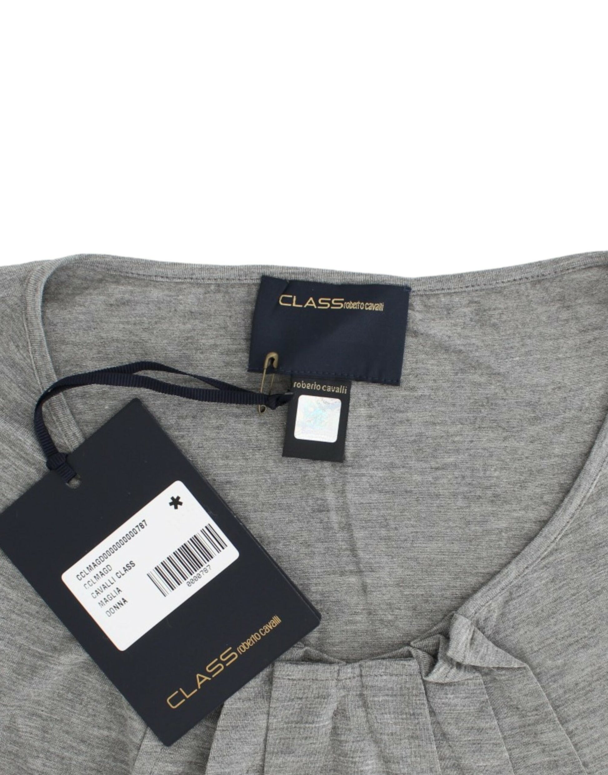 Tag on a gray sweater