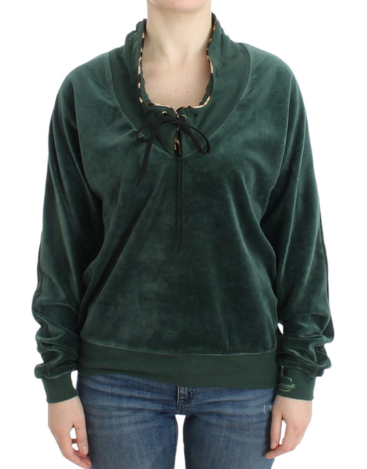 Green velvet sweater with bow tie neckline