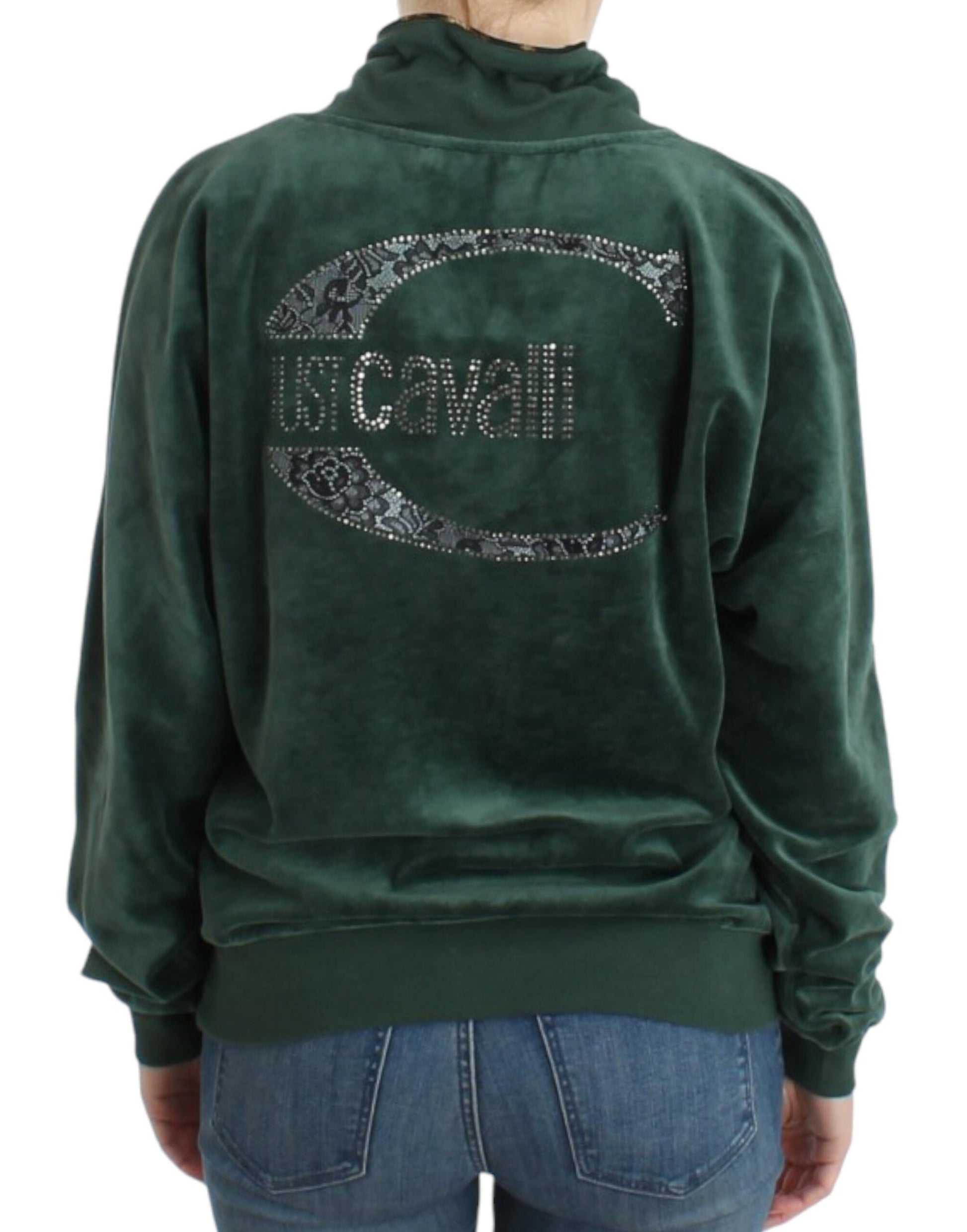Green velvet jacket with embroidered logo on back