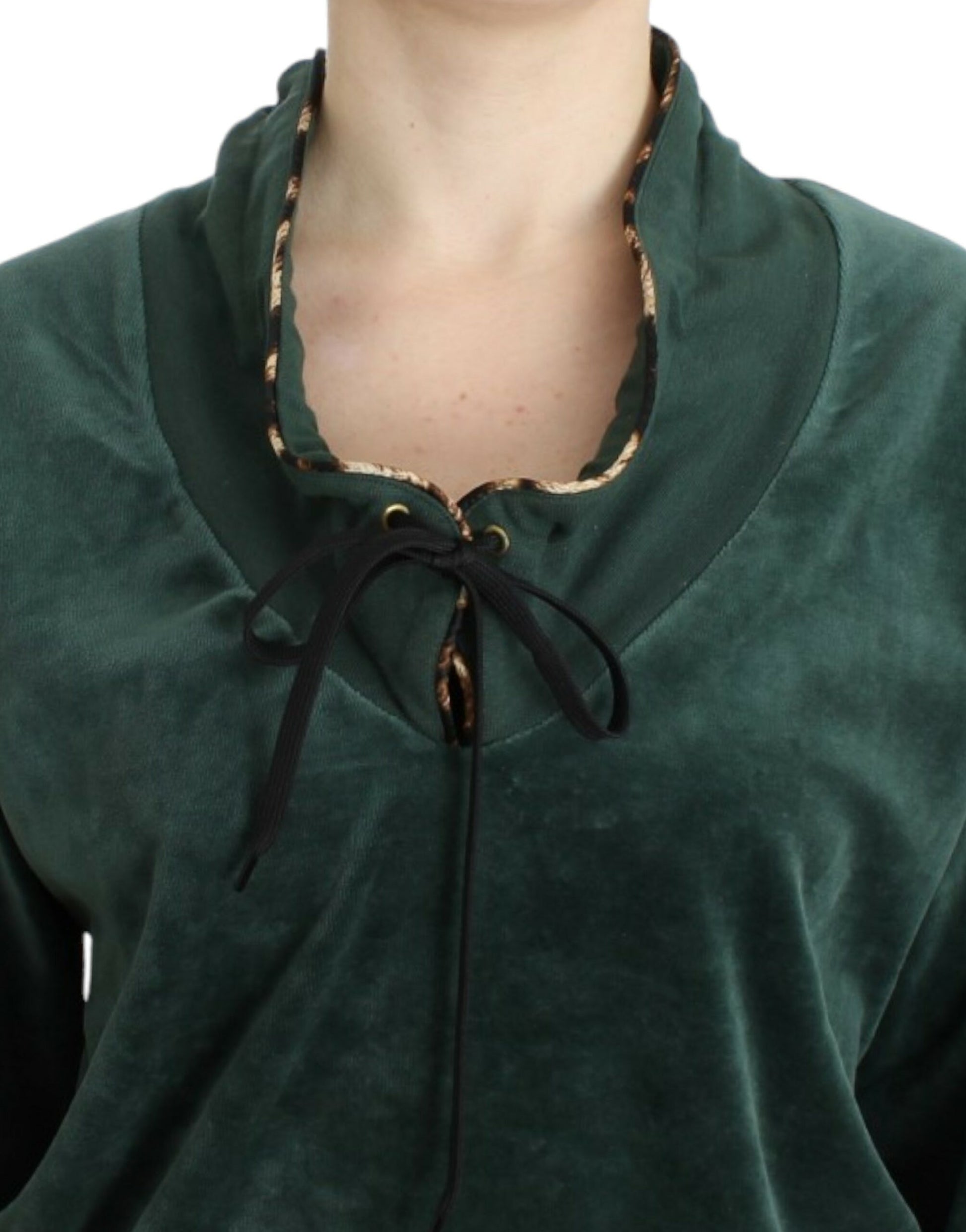 Green velvet long sleeve shirt with a tie at the neckline