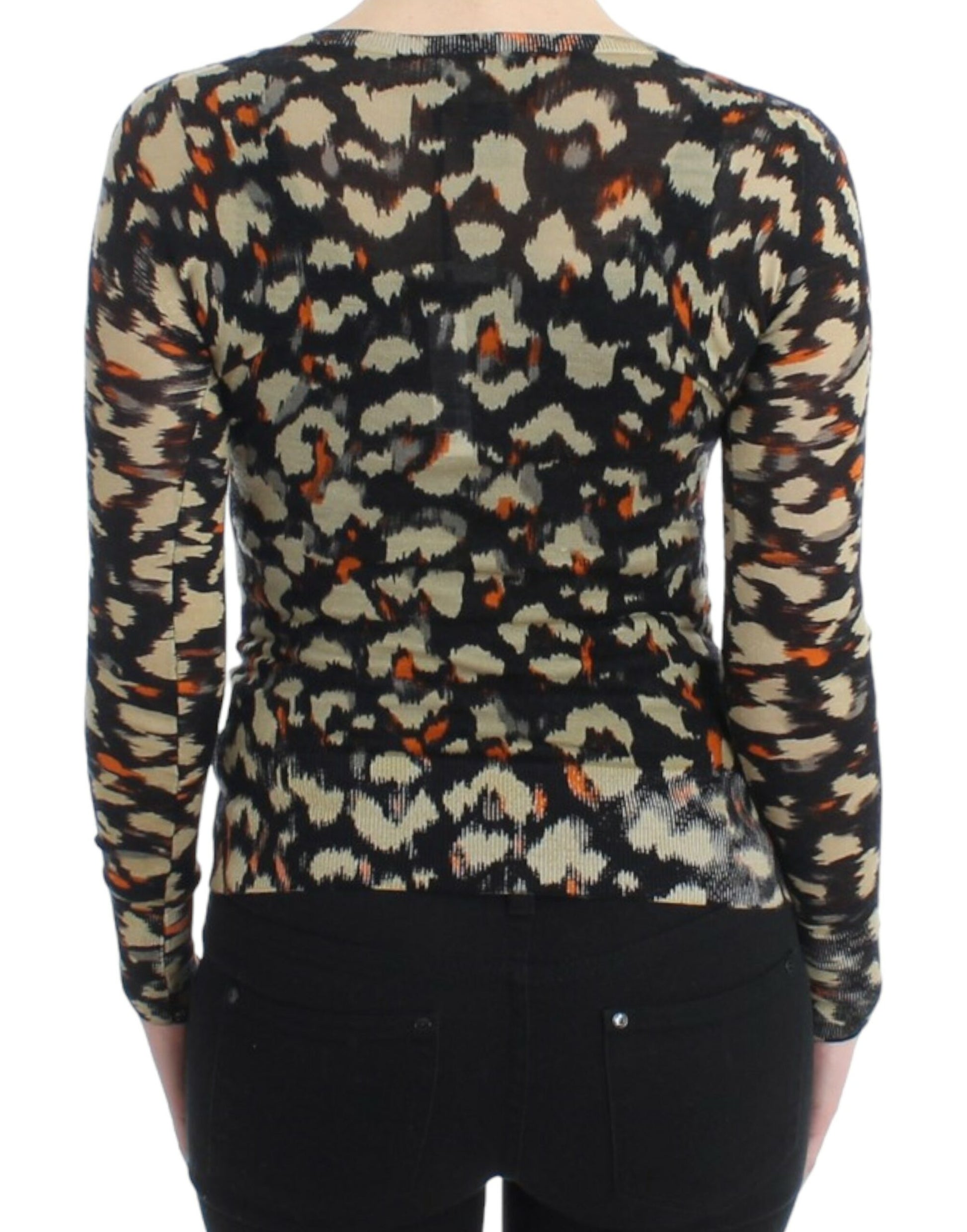 Black long sleeve shirt with orange and black patterned design