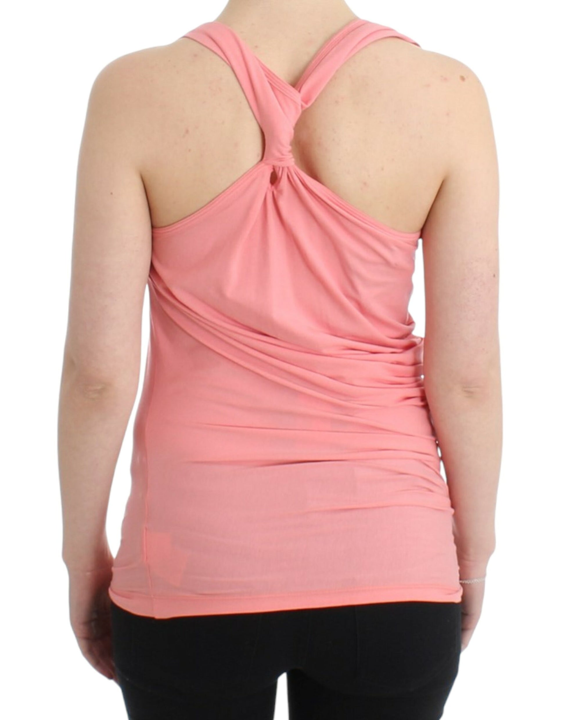 Pink sports bra on back