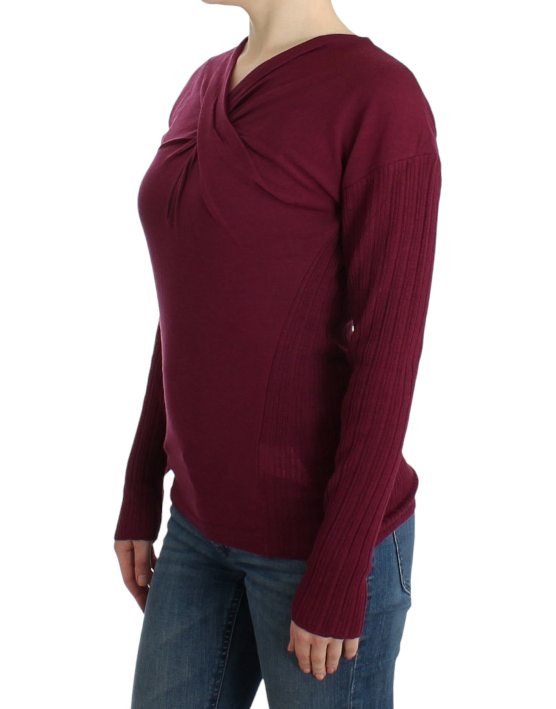 Long sleeve maroon sweater on woman