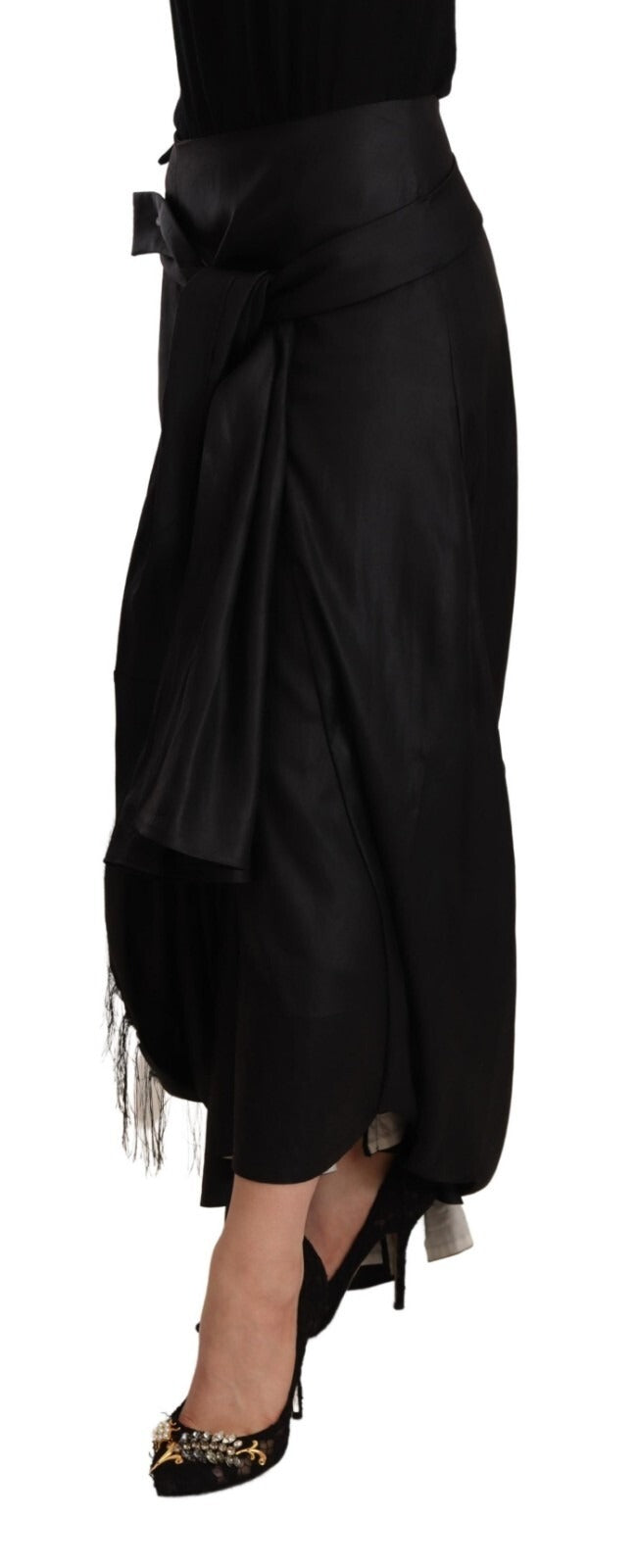 Long black dress with fringe details