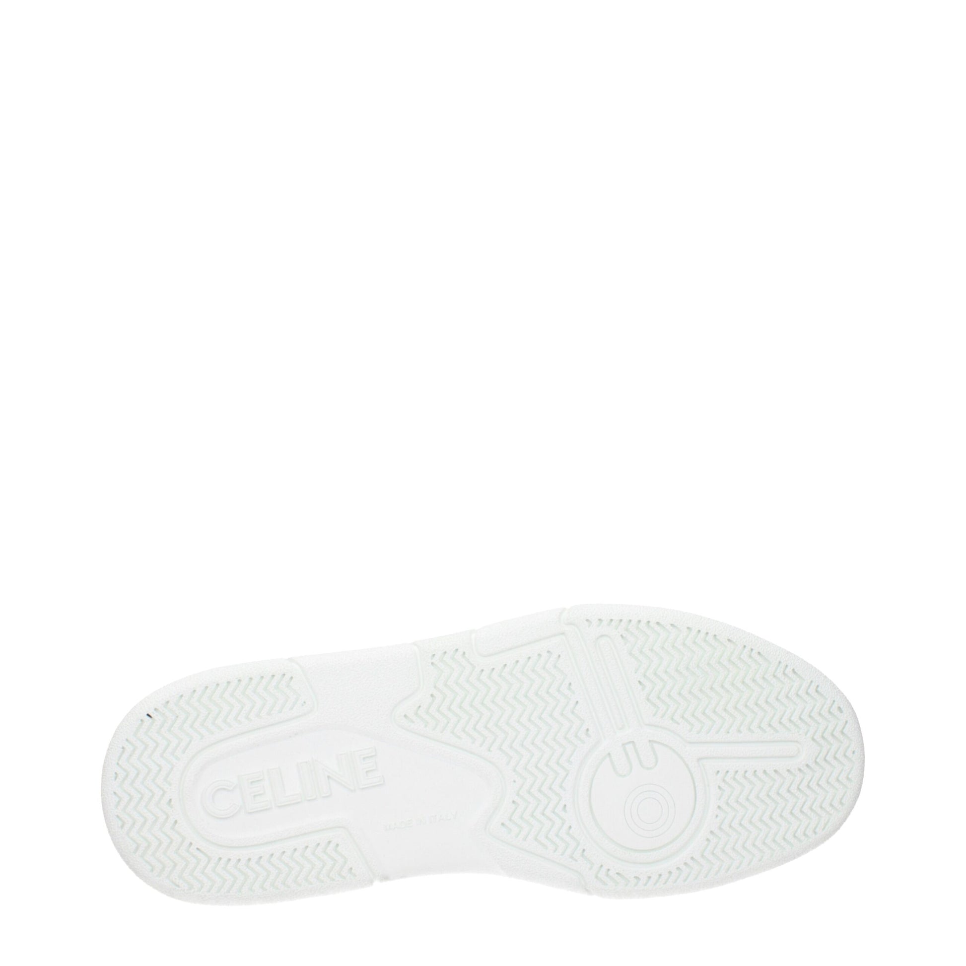 A single white athletic shoe with a logo on the side, designed for women by Celine