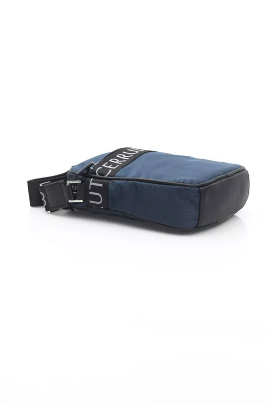 Blue and black backpack straps