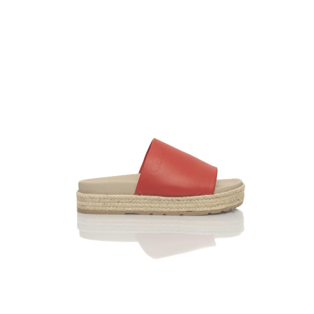 Red sandal with tan strap