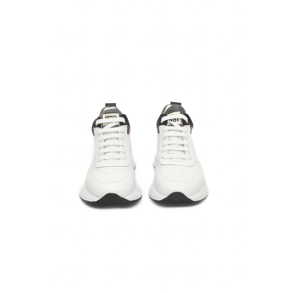 Pair of white sneakers with cow leather upper, lace-up closure, and rubber sole