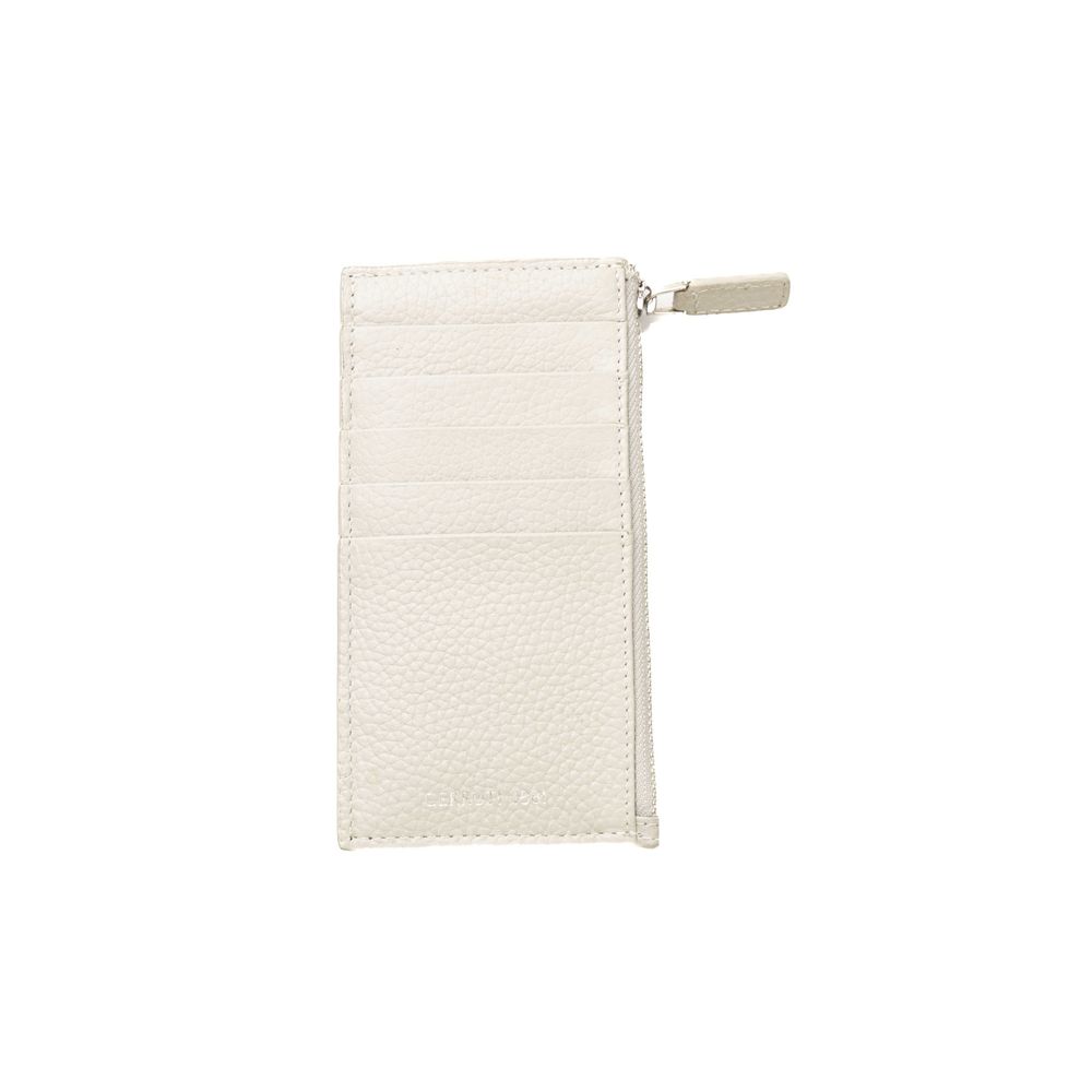 White leather wallet with silver zipper