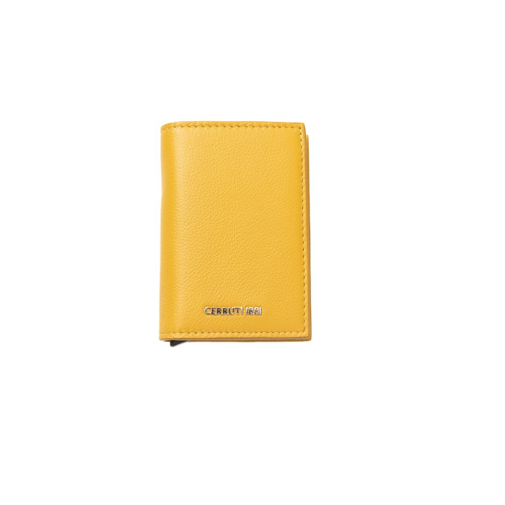 Yellow leather wallet with logo on front