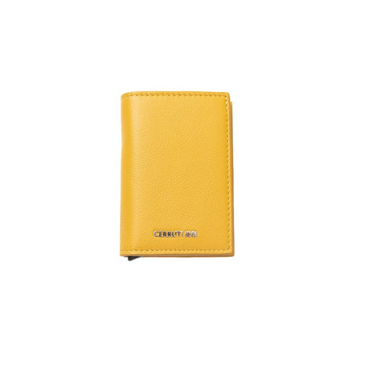 Yellow leather wallet with logo on front