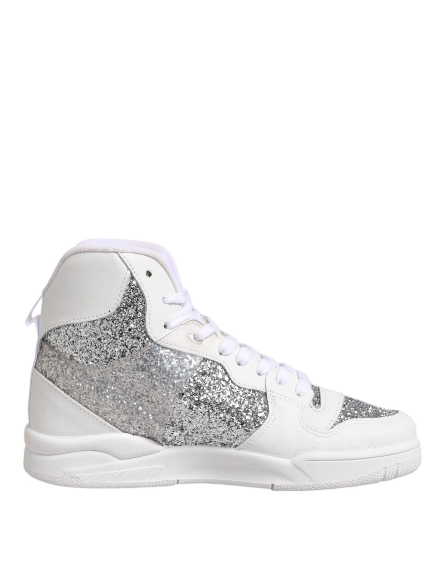 White high top sneaker with glittery pattern on side