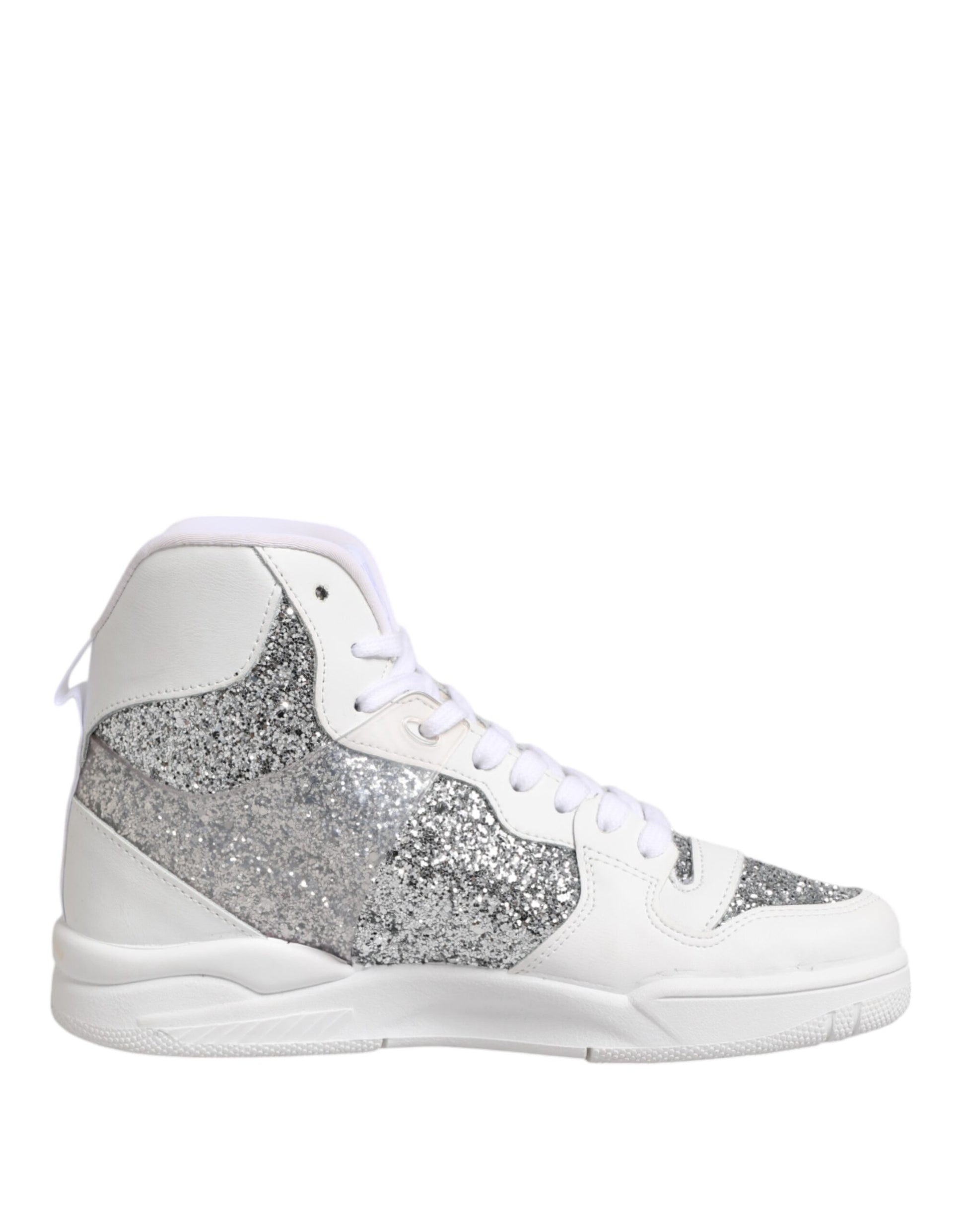 White high top sneaker with glittery pattern on side
